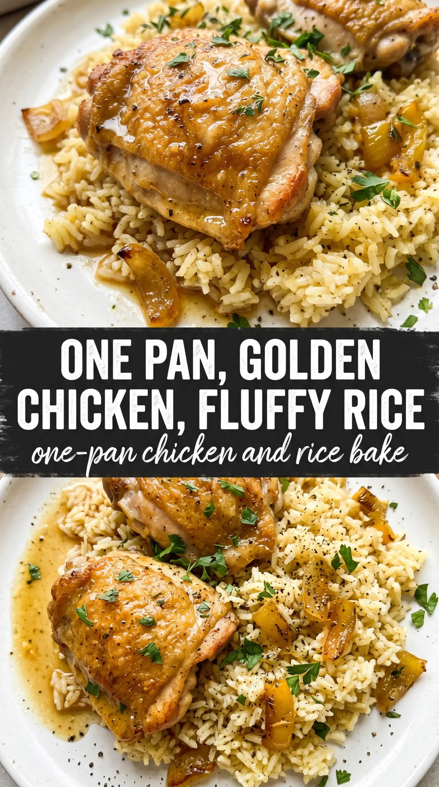 One-Pan Chicken and Rice Bake golden chicken herb-flecked rice