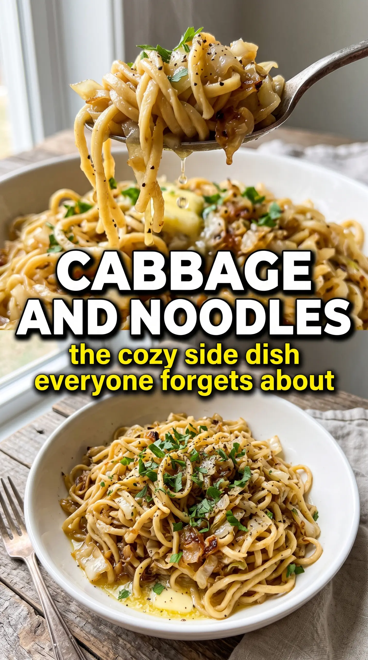 Pan-Fried Cabbage and Noodles with caramelized cabbage, browned butter, savory noodles