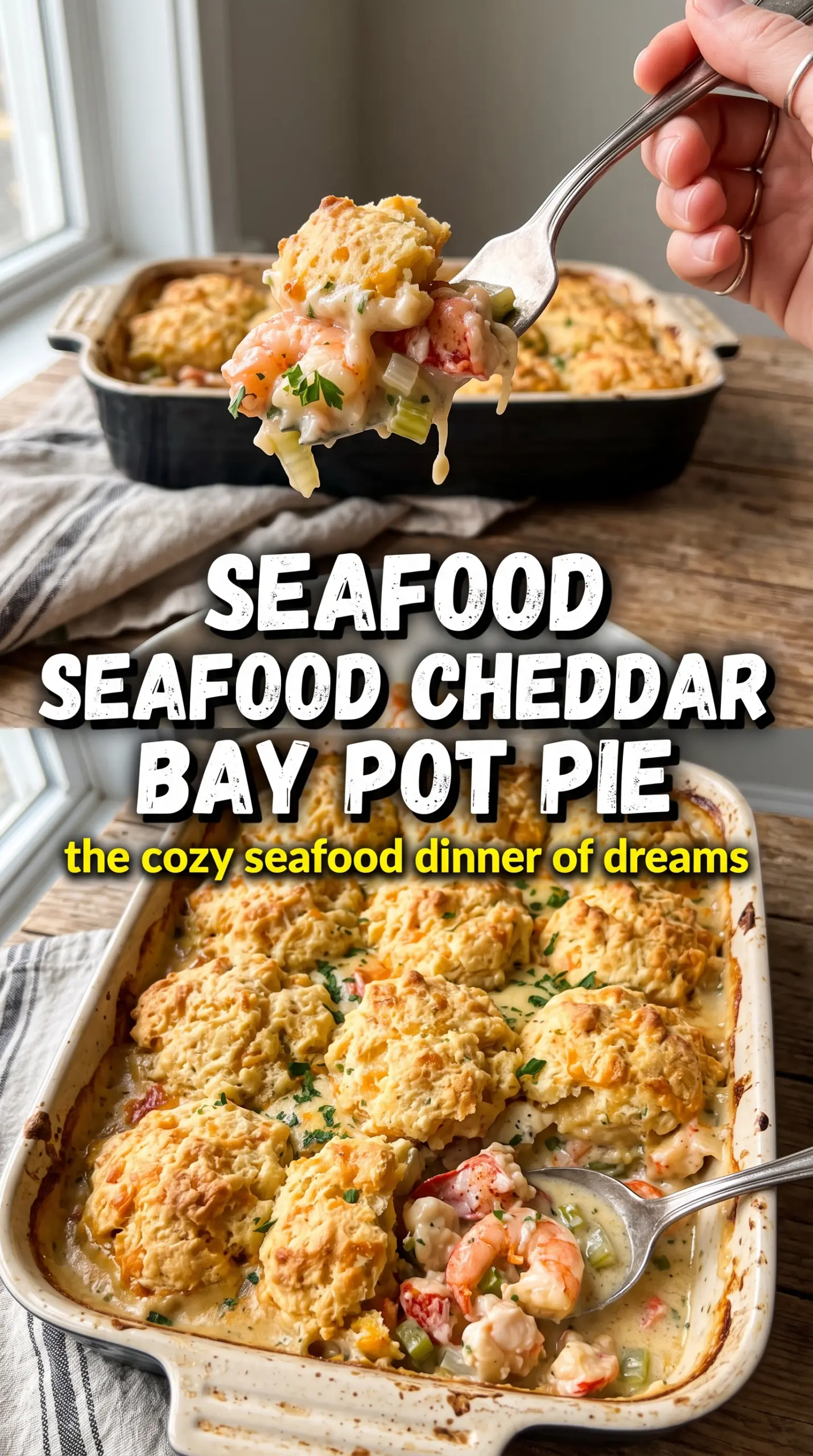 Shrimp and Lobster Cheddar Bay Biscuit Pot Pie creamy seafood biscuits