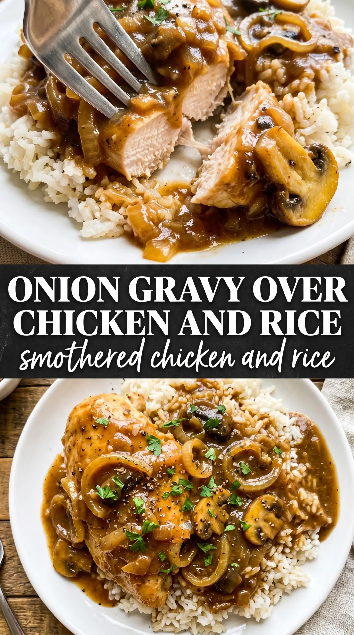 Smothered chicken and rice creamy savory one-pot