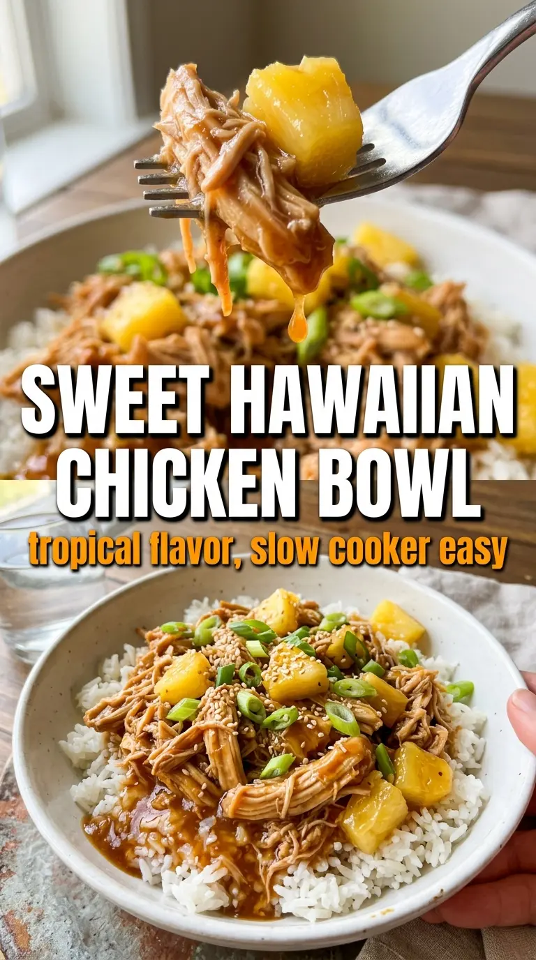 Sweet Hawaiian Crockpot Chicken with pineapple, glossy sauce, slow cooker