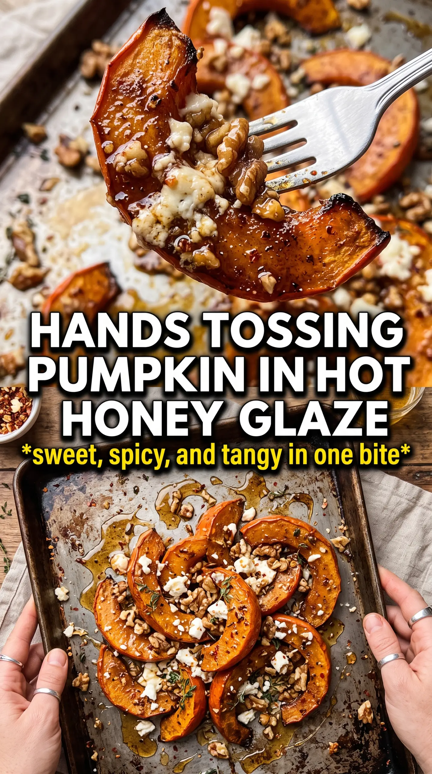 Hot honey pumpkin with red onion feta and walnuts caramelized squash, salty feta, toasted crunch
