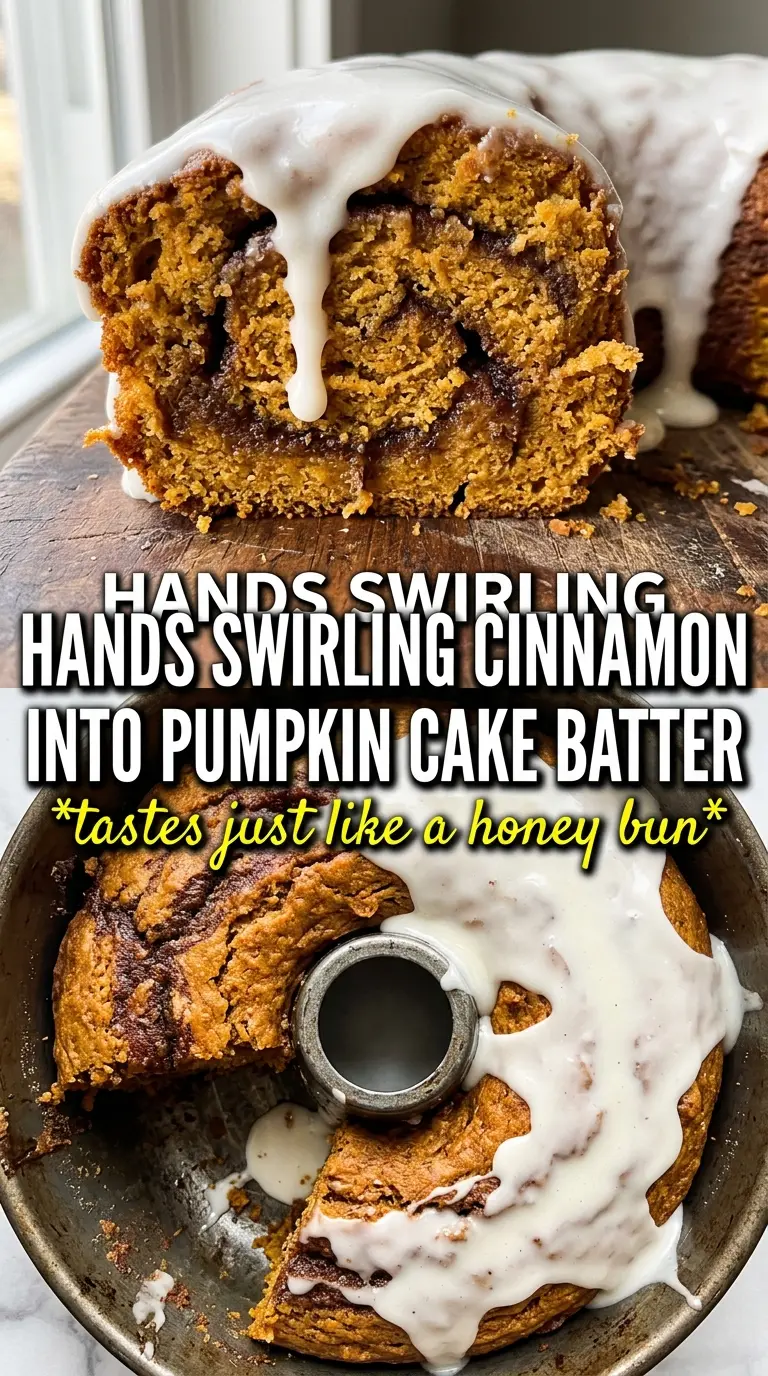 Pumpkin Honey Bun Cake cinnamon swirl glaze