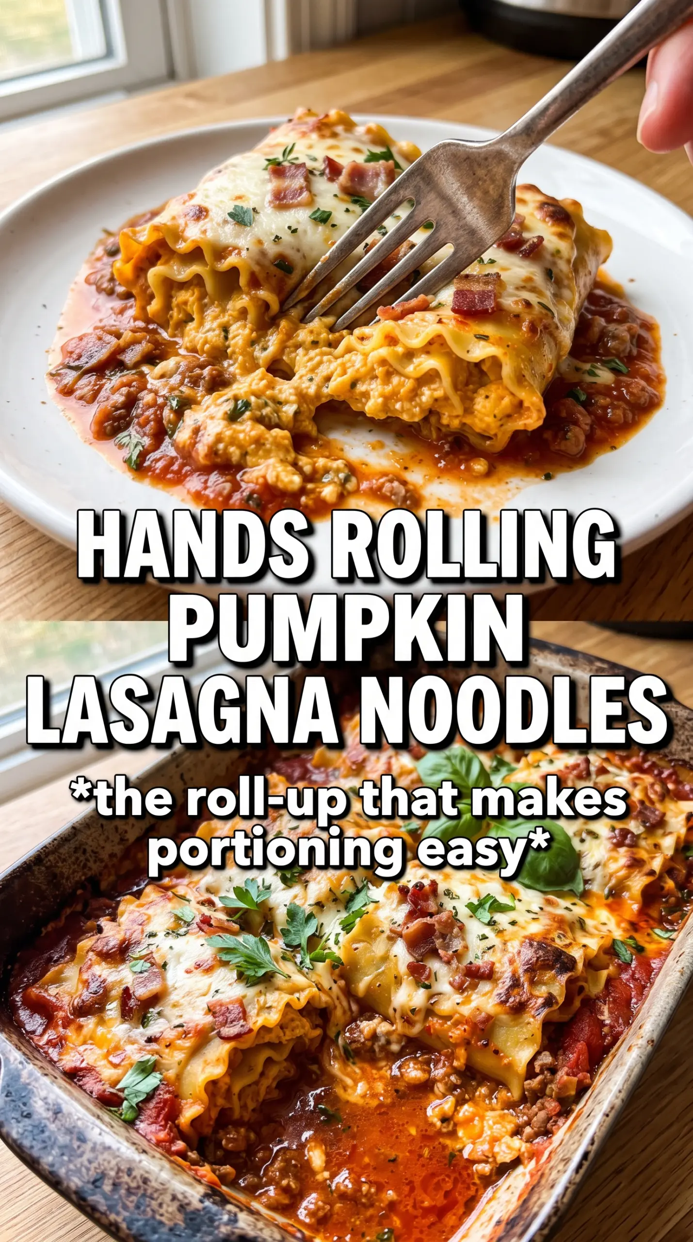 Pumpkin Lasagna Rolls With Bacon creamy baked pasta