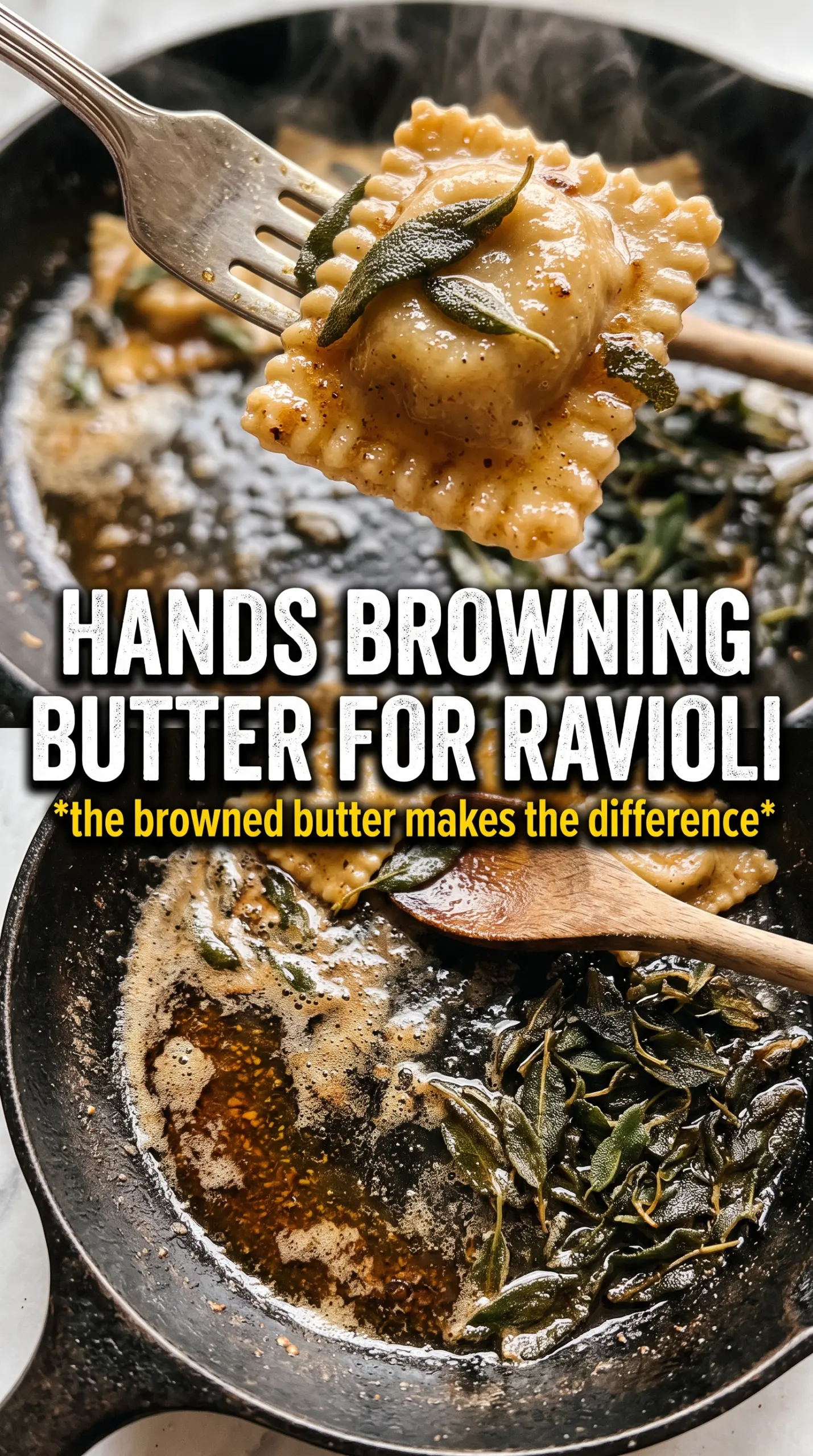 Pumpkin Ravioli With Garlic Brown Butter, golden, savory, sage