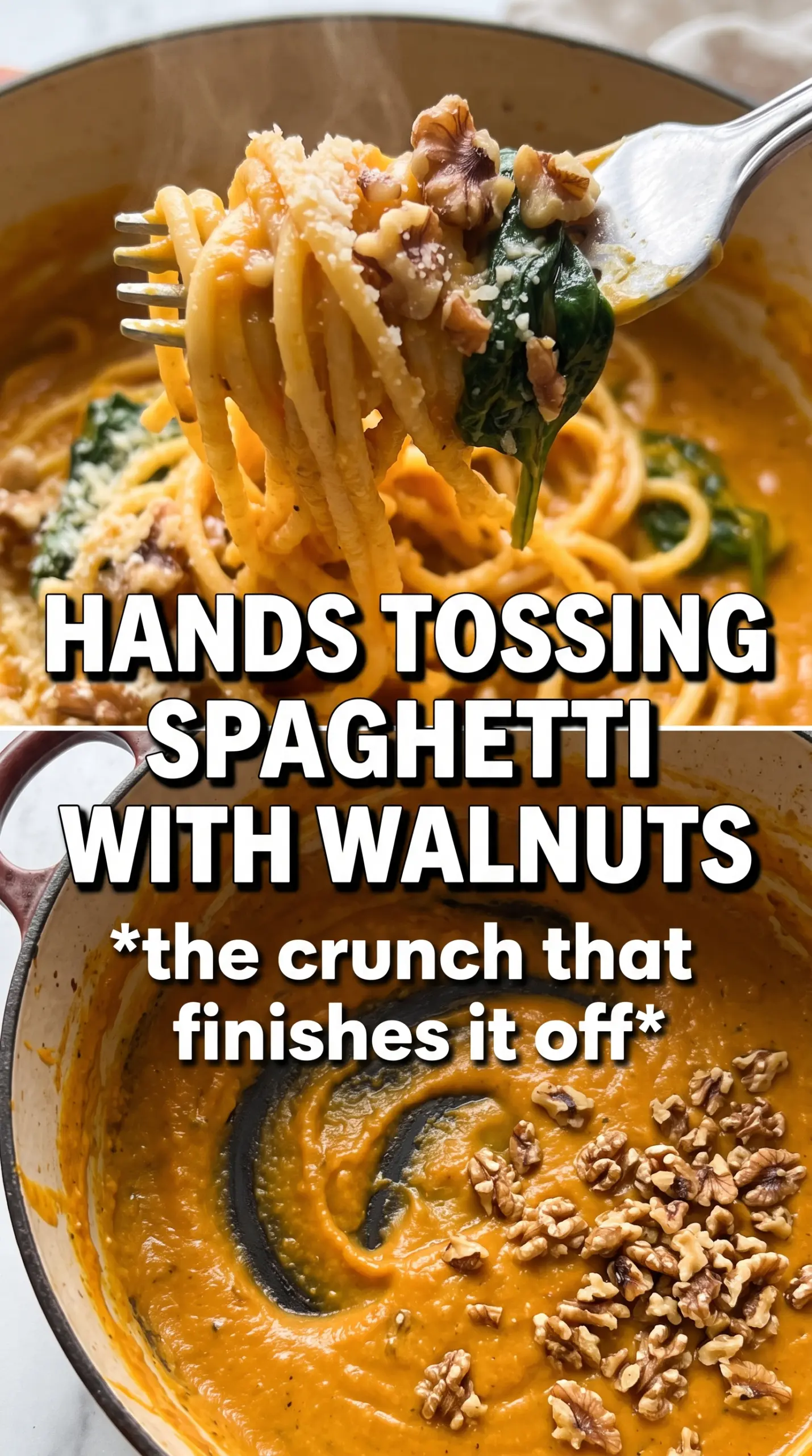 Pumpkin Spinach and Walnut Spaghetti creamy savory