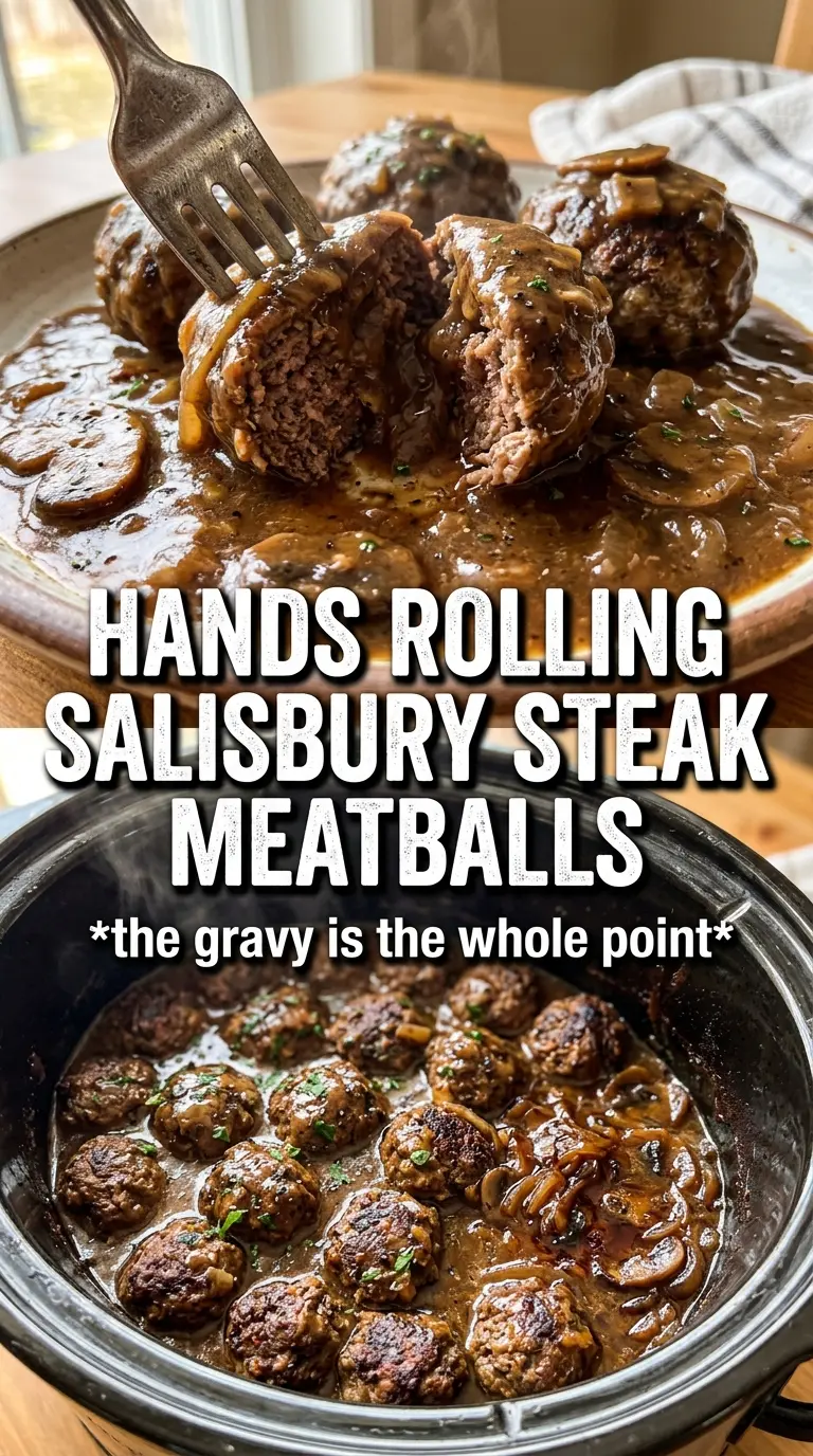 Slow Cooker Salisbury Steak Meatballs rich gravy tender beef